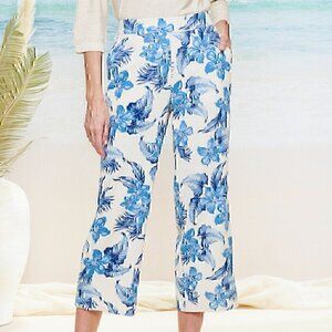 DRAPER'S DAMON'S Look Of Linen Print Crop Pants Cream Beige Blue Tropical Floral
